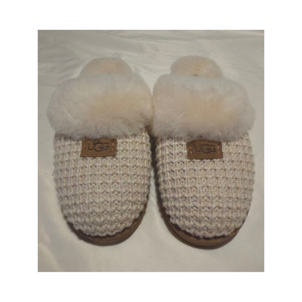 UGG Coquette Chunky Crochet Cream White Sheepskin Slippers Womens 10 NWOT